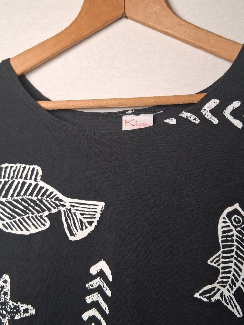 Kisses And Hugs Dress XL Black Knit Cotton Black Fish Beach Vacation Coastal - Picture 11 of 12